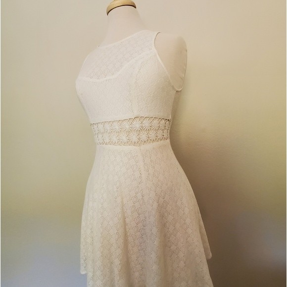 Free People mini dress floral ivory lace crochet daisy waist grad bridal small 0 - Picture 3 of 9